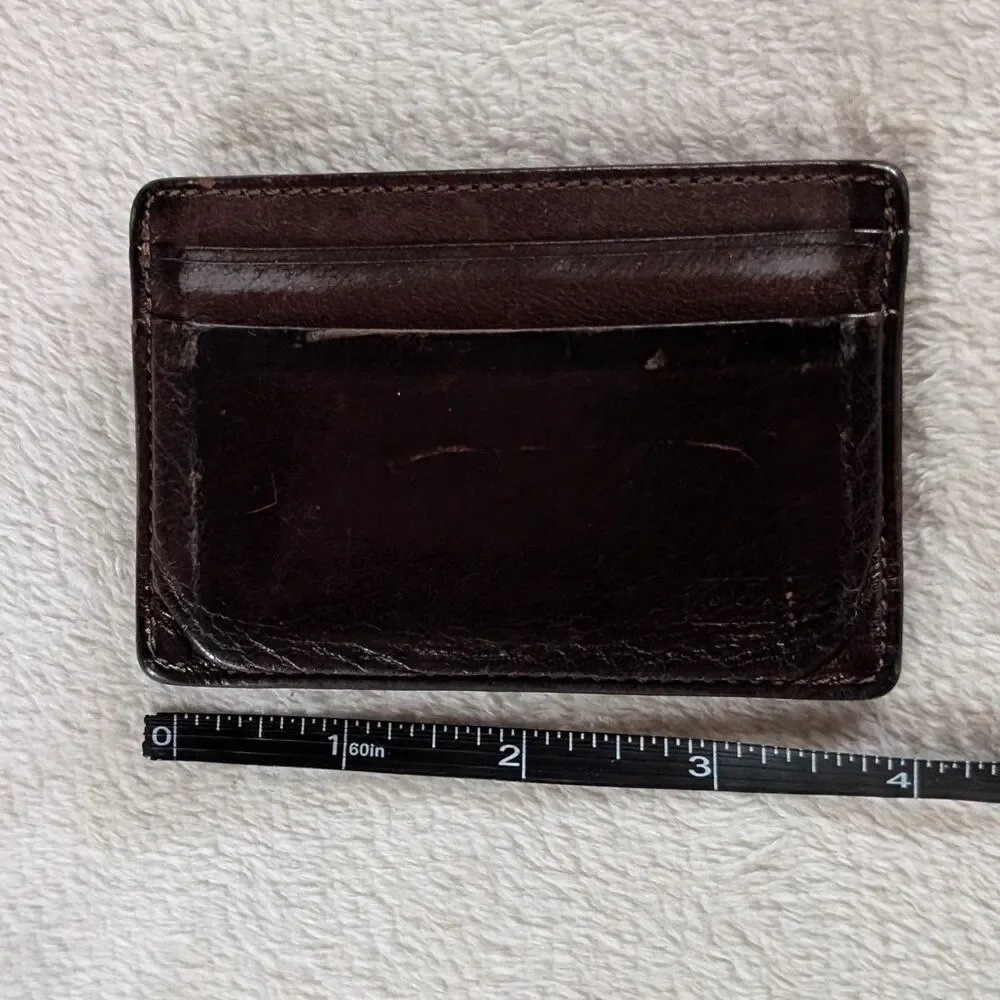Coach Slim Leather Card Holder Clip Case Dark Brown